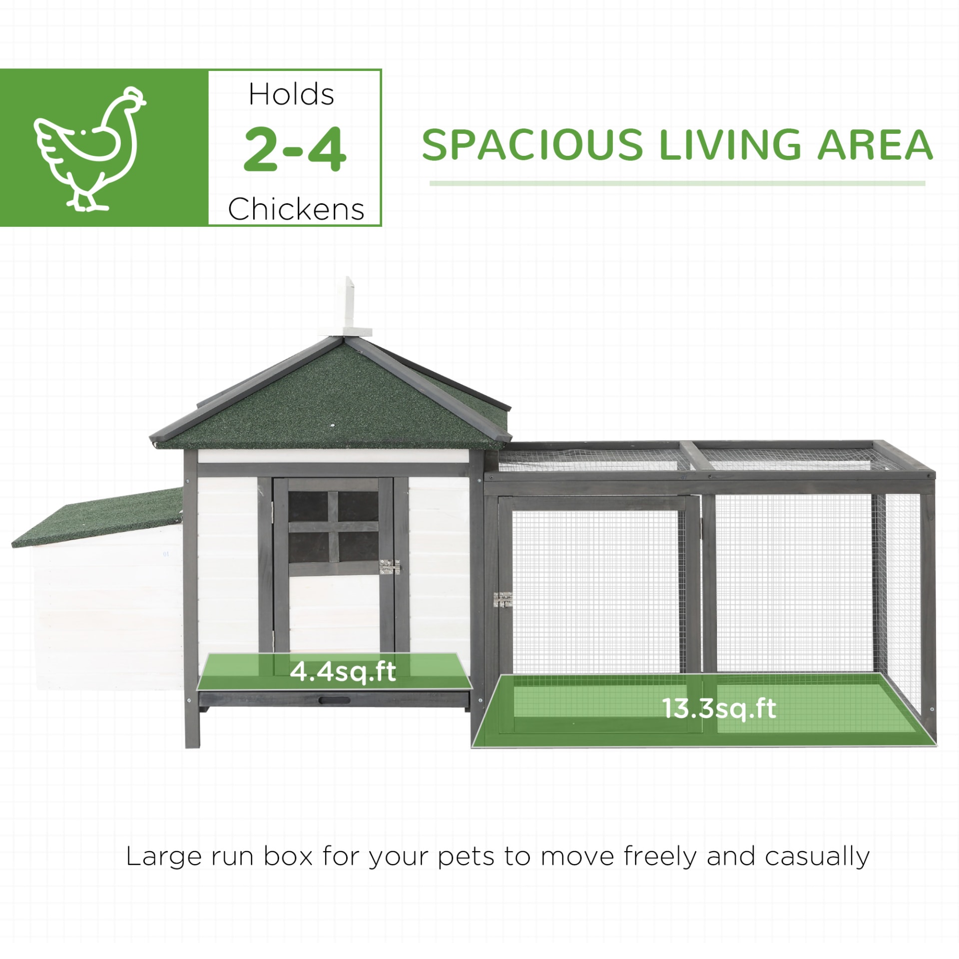 Wooden Chicken Coop 77 Inch With Weatherproof Roof Nesting Box Enclosed Run Removable Tray Outdoor Gray view 2