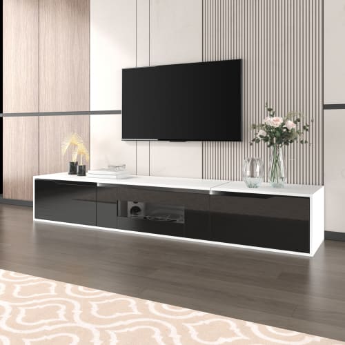 TV Cabinet, High-gloss TV Cabinet, Matching Colours In White And High-gloss Black, With Colour-changing LED Lights.only Front Cabinet Door High-gloss view 15