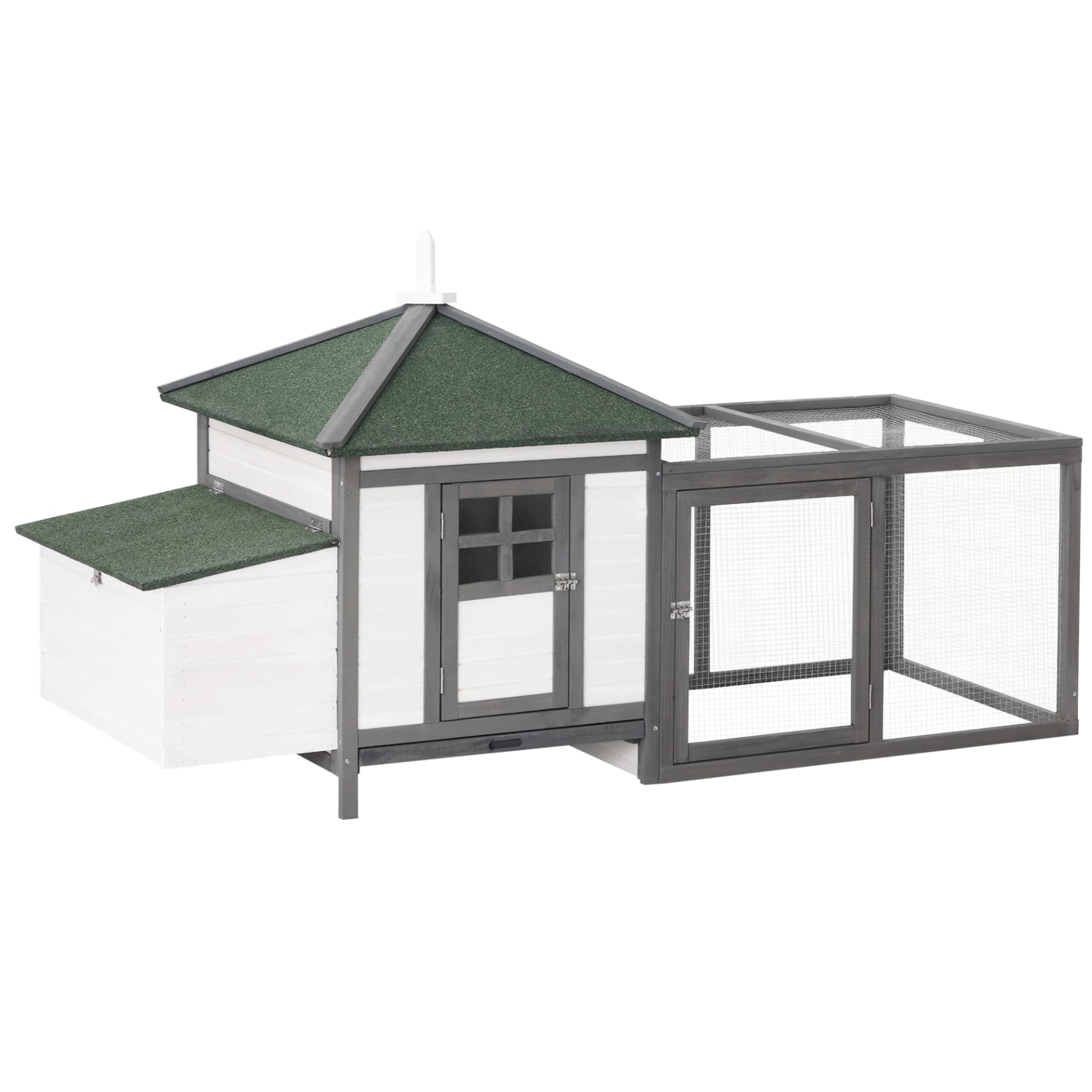 Wooden Chicken Coop 77 Inch With Weatherproof Roof Nesting Box Enclosed Run Removable Tray Outdoor Gray view 8