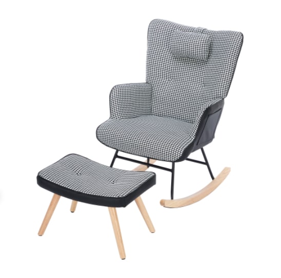 Rocking Chairs For Adults, Tteddy Rocking Chair Relaxing Recliner Chair With Solid Wood Legs High Back Lounge Chairs For Balcony Living Room Bedroom view 6