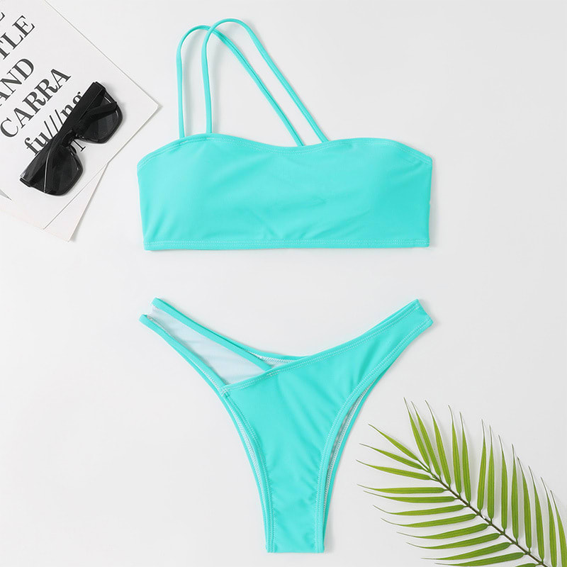Sexy One-shoulder Bikini Set Summer Solid Color Swimsuit Beach Party Womens Clothing view 1
