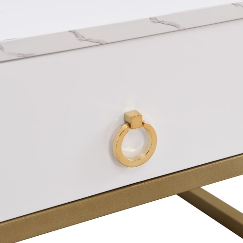 Nestable Coffee Table High Gloss Marble Exterior, Gold Accents, Side Table With Drawer. Set Of Two view 7