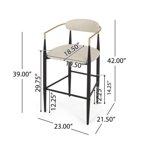 Barstools Set Of 2, Counter Height Upholstered Bar Stools With Back For Kitchen Island, Beige Faux PU Leather Seating Black Iron Legs 260LBS Weight Capacity view 9