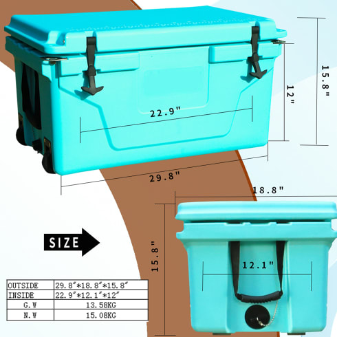 Hot Selling Blue Color 65QT Outdoor Cooler Fish Ice Chest Box Popular Camping Cooler Box view 9