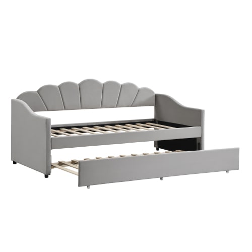 Upholstered Bed, 3FT Single Bed 90x190cm, Bottom With Trundle Bed 90x190cm, Daybed Sofa Bed, Youth Bed, For Adults & Teenagers, Easy Assembly, Velvet, Grey view 15