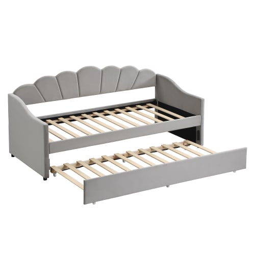Upholstered Bed, 3FT Single Bed 90x190cm, Bottom With Trundle Bed 90x190cm, Daybed Sofa Bed, Youth Bed, For Adults & Teenagers, Easy Assembly, Velvet, Grey view 25