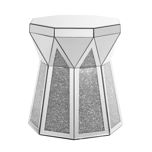 Drum Style Coffee Table With Mirror Crystal Inlay, Polygonal Silver Decorative Table, Modern Design Luxury Modern Furniture, 20 Inch  About 50 Centimeters  Low Coffee Table, Suitable For Living Room view 4