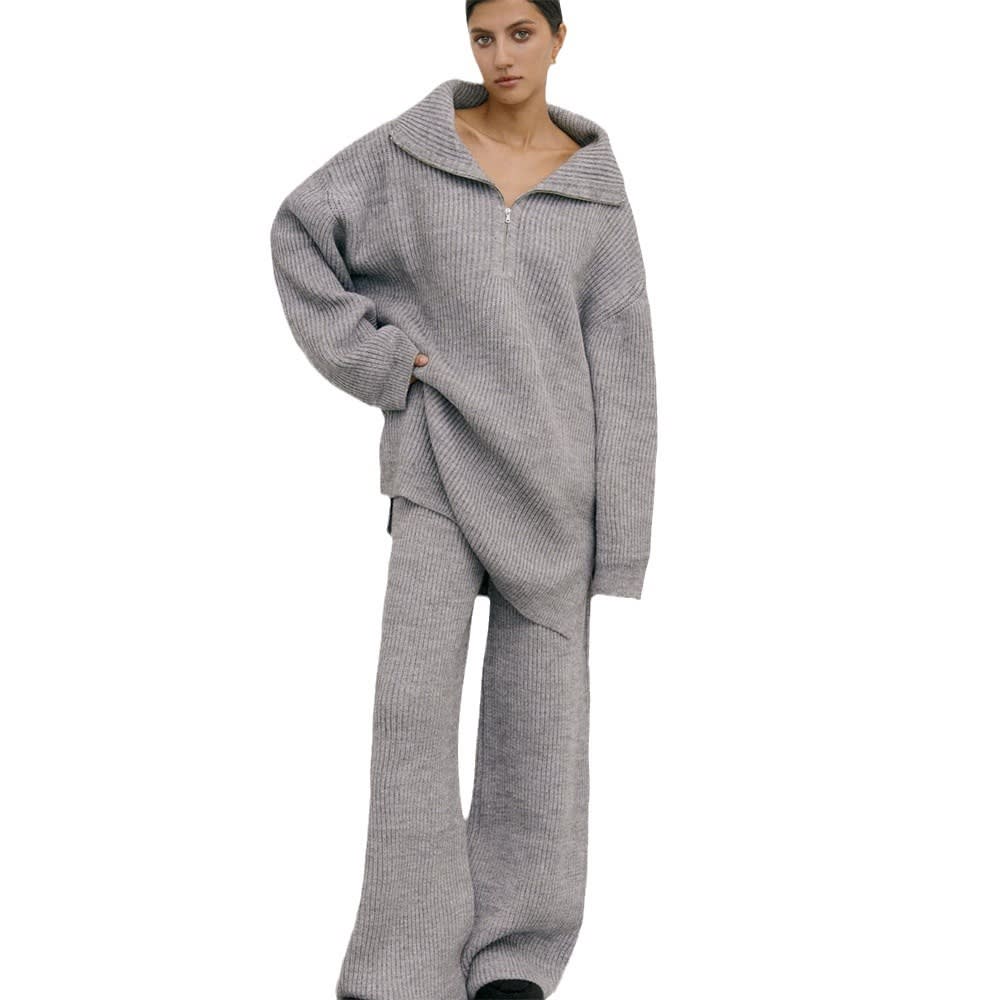 Autumn And Winter Half Zipper Sweaters Straight-leg Trousers Two-piece Set view 5
