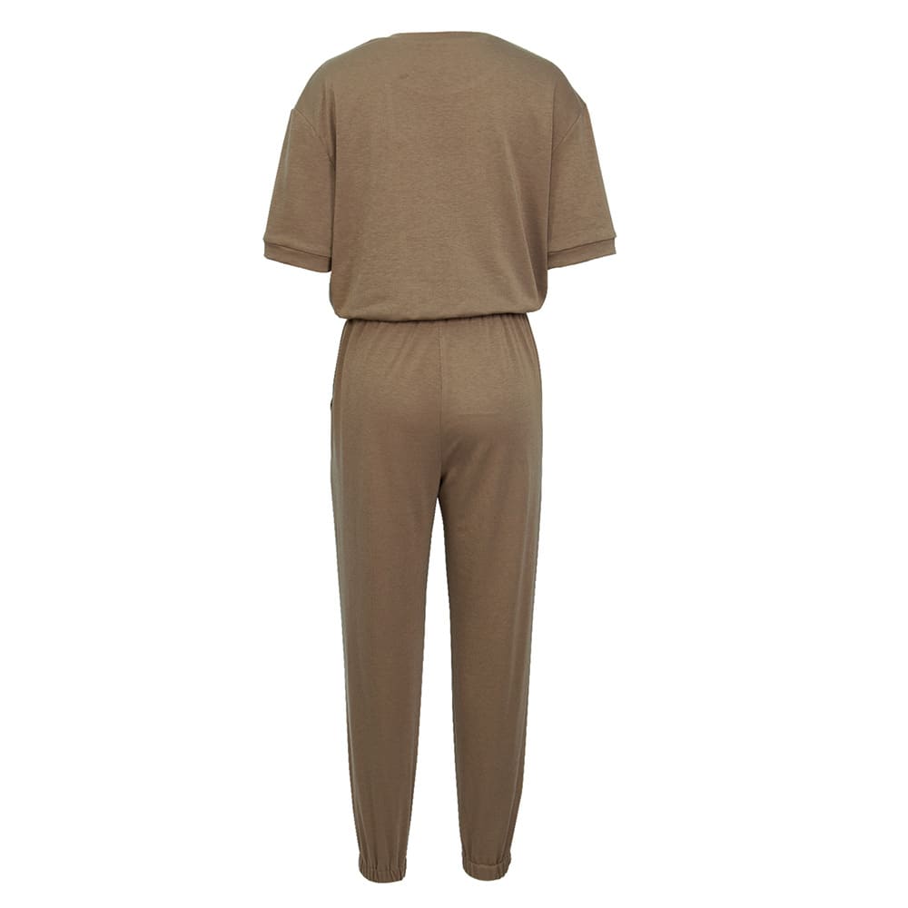 Workwear Casual Round Neck Short Sleeve Trousers Two-piece Set view 1