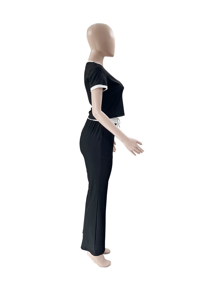 Round Neck Contrast Color Women's Fashion Casual Wide-leg Pants Sports Suit view 14