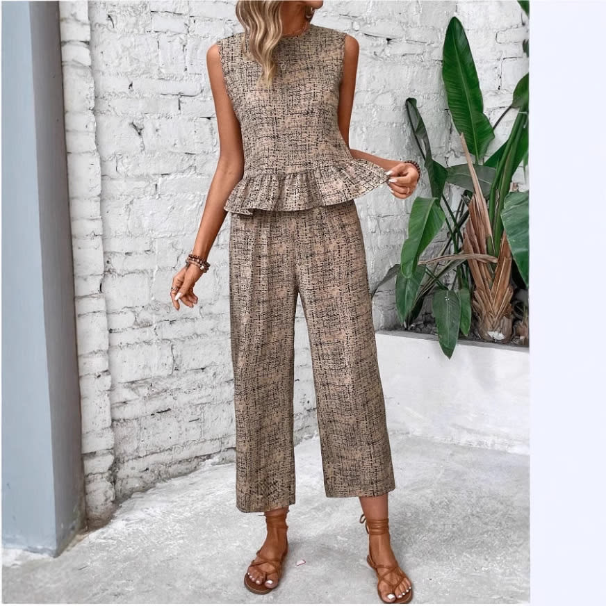 Female Spring And Summer Print Straight-leg Pants Suit view 1