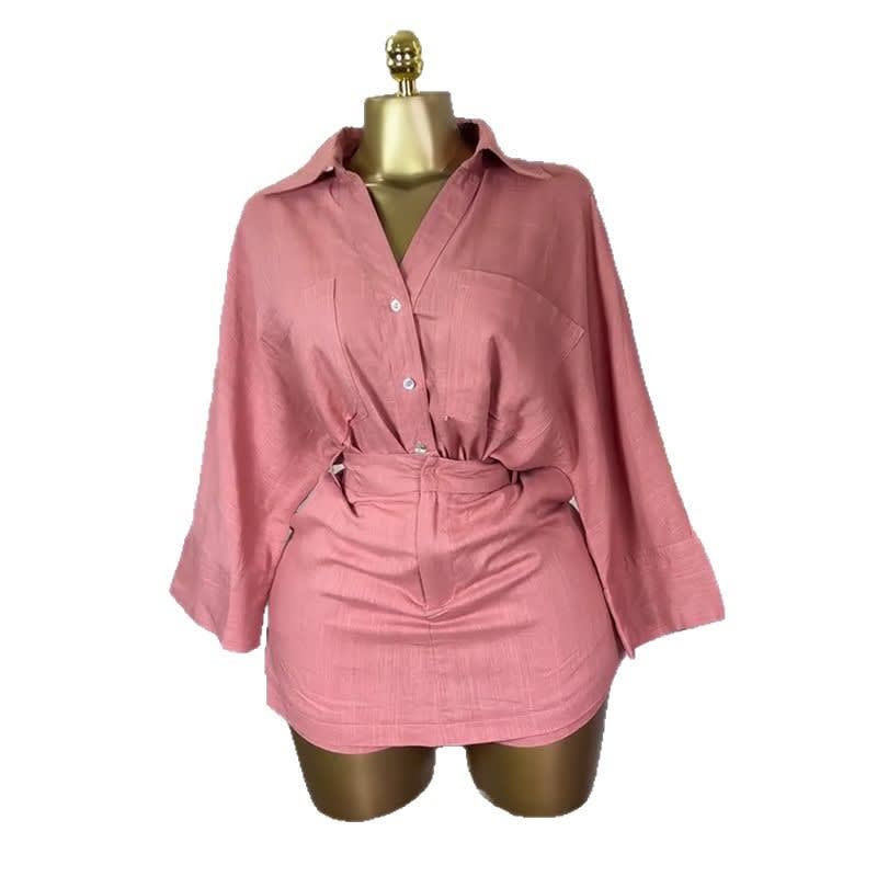 Women's Summer Sweet Comely Turn-down Collar Shirt Culottes Two-piece Set view 3