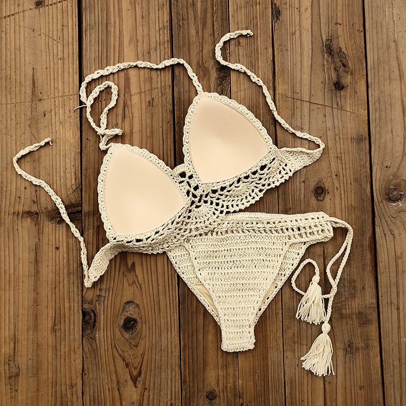 Women's Fashion Solid Color Handmade Crochet Bikini Suit view 9