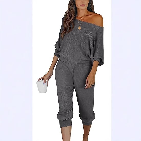 Off-the-shoulder Long Sleeve Pullover Fashion Casual Dungarees view 3