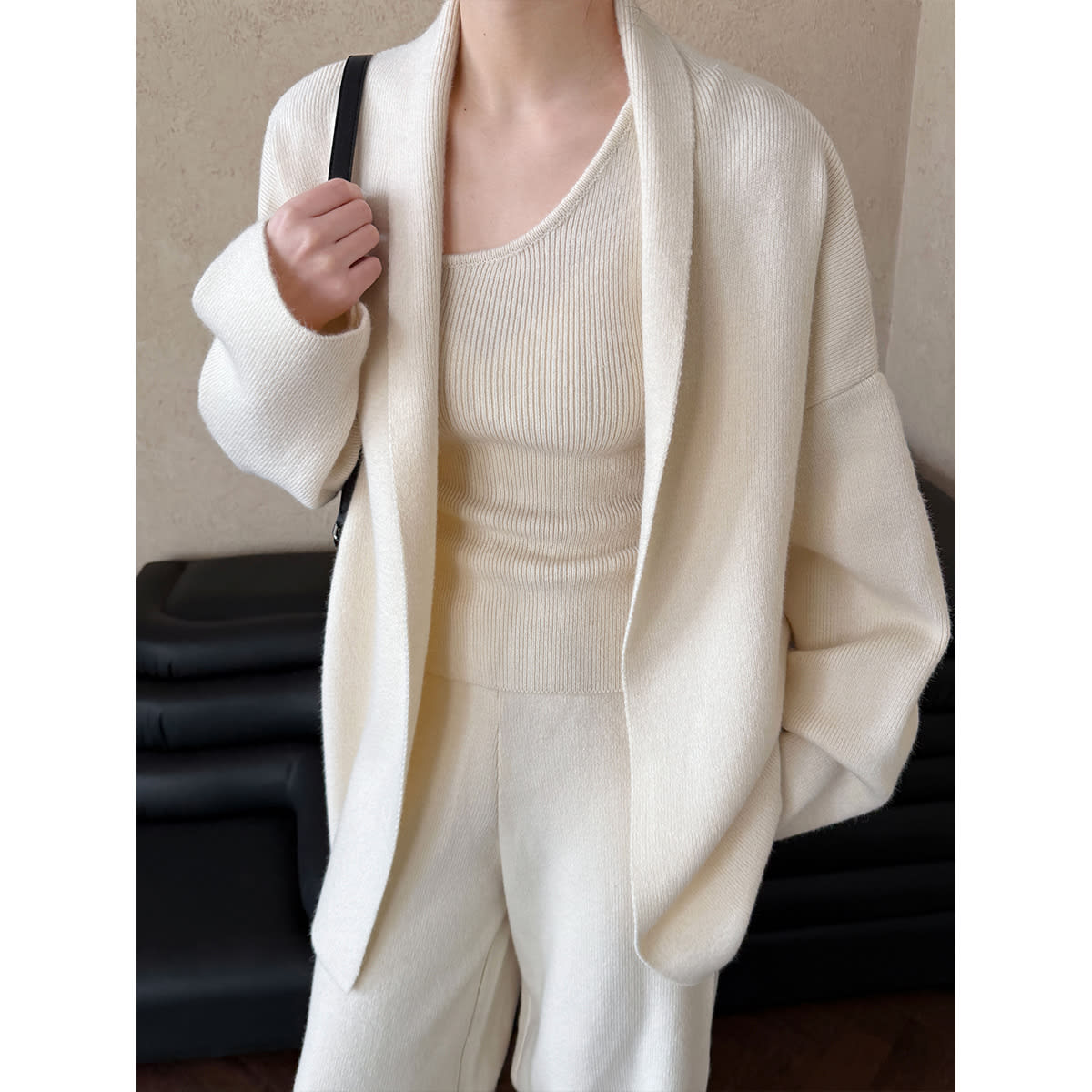 French Simplicity Cardigan Vest Wide Leg Pants Three-piece Set view 2