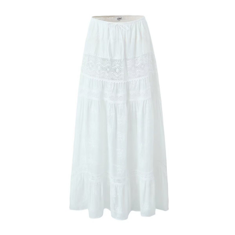 Off-neck Lace Short Small Top High Waist Drawstring Patchwork Long Dress view 16