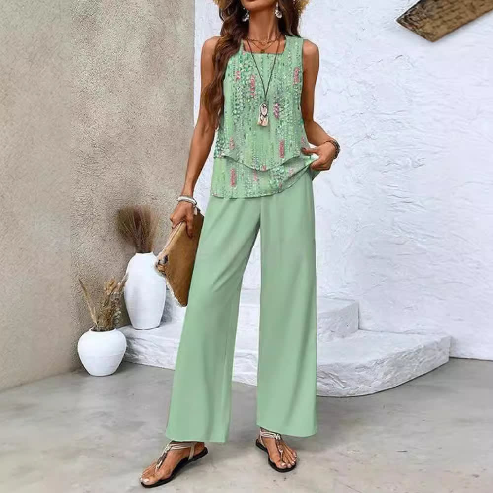 Women's Sleeveless Double Layer Vest Pants Suit view 16