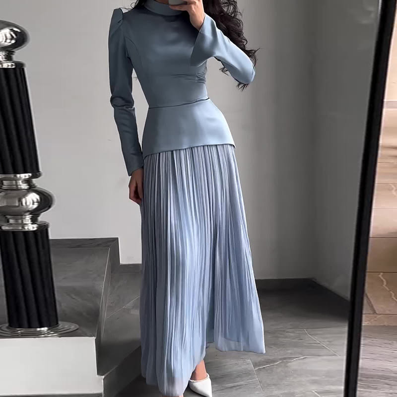Ladies New Color Contrast Patchwork Slim-fit Lace Up Long Sleeve Dress view 12