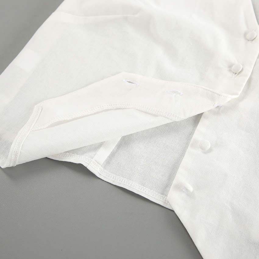 White Cotton Linen Sleeveless V-neck Vest Pants Suit view 20