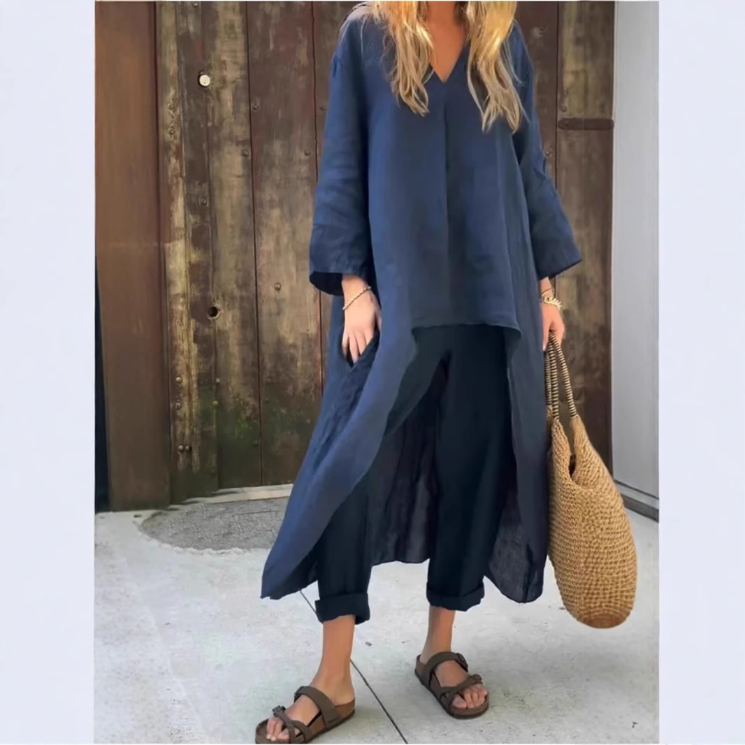 2pcs Long-sleeved Suits Loose V-neck Long Top And High Waist Wide Leg Pants With Pockets Women's Clothing view 13