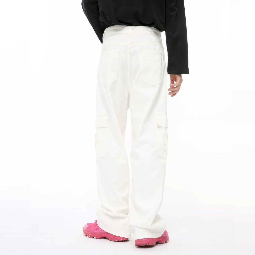 Men's Solid Color Basic Loose Casual Straight-leg Denim Trousers view 4