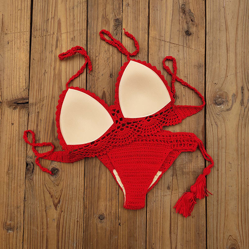 Women's Fashion Solid Color Handmade Crochet Bikini Suit view 11