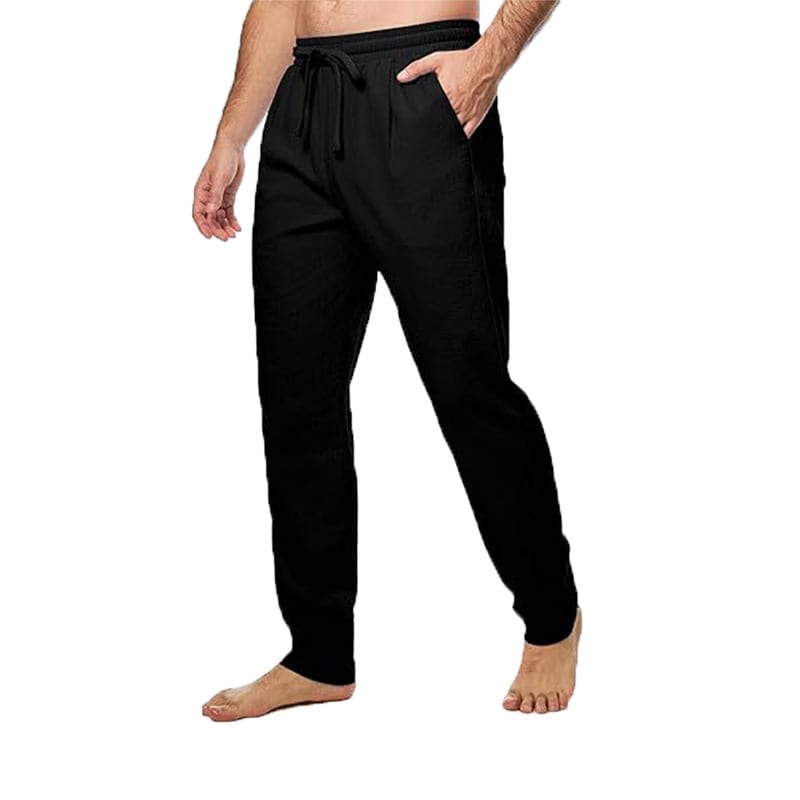 Men's Cotton And Linen Trousers Loose Drawstring Waist Straight Summer Breathable view 7