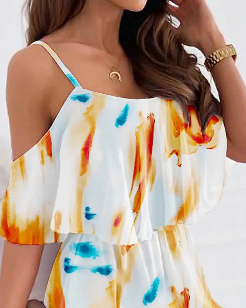 Chiffon Printing Off-the-shoulder Strap Dress view 3