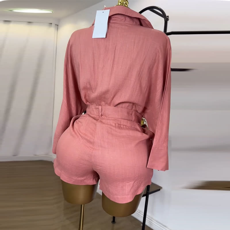 Women's Summer Sweet Comely Turn-down Collar Shirt Culottes Two-piece Set view 4