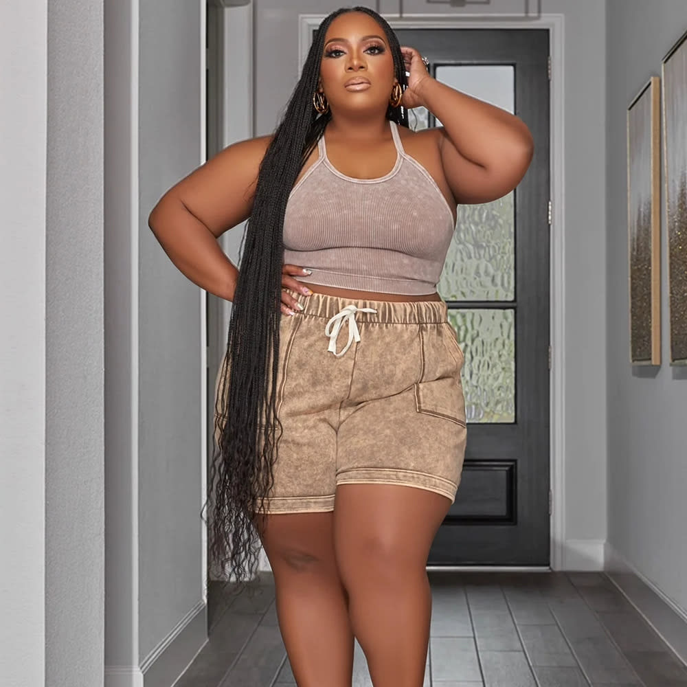 Plus Size Suit Printing Casual Vest Shorts Set view 26