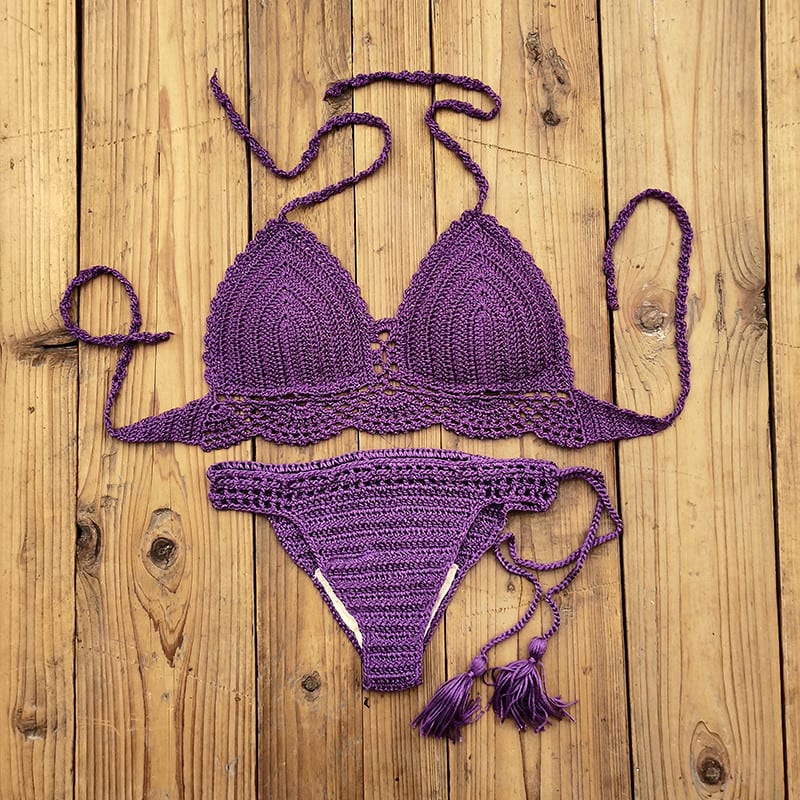 Women's Fashion Solid Color Handmade Crochet Bikini Suit view 29