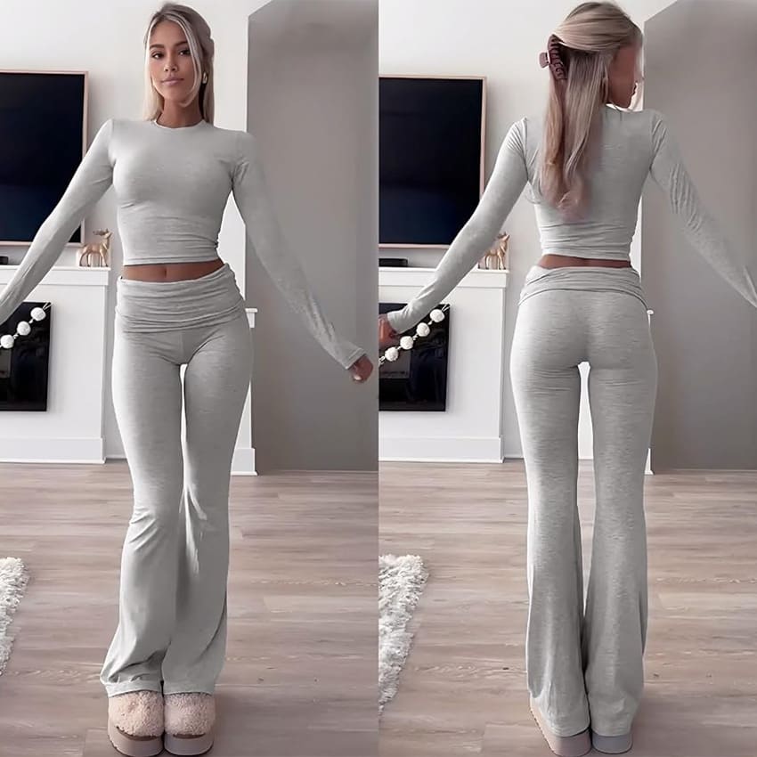 Round Neck Long Sleeve Low Waist Bell-bottom Pants Sportswear Suit view 6