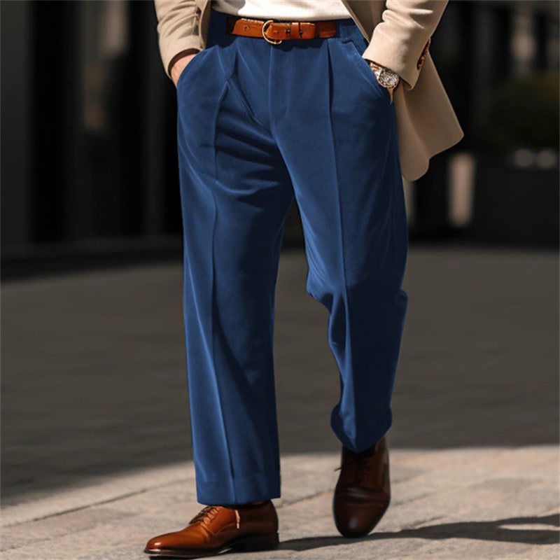Men's Formal Velvet Front Pocket Straight Trousers view 5