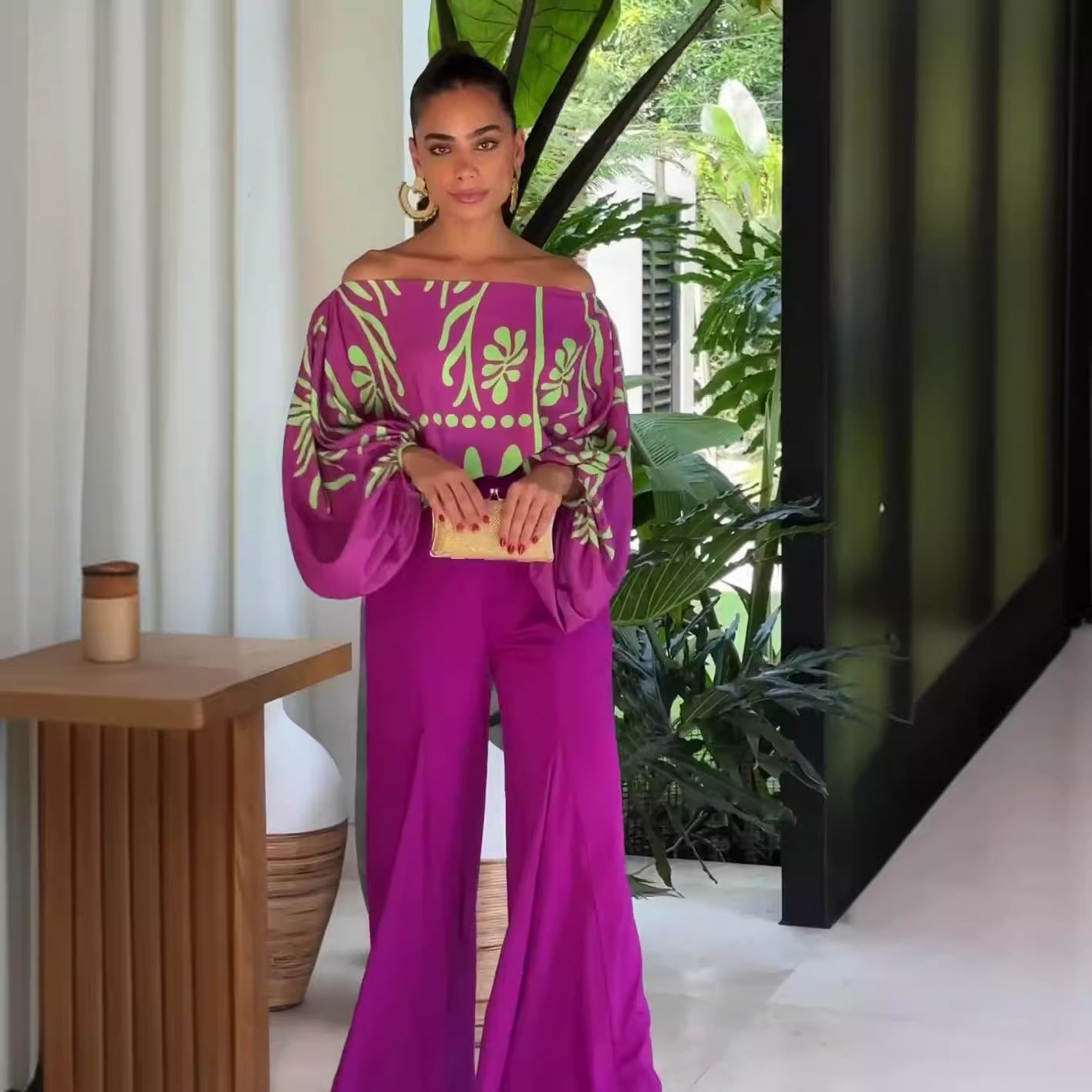Women's Fashion Printed Wide-leg Pants Suit view 1