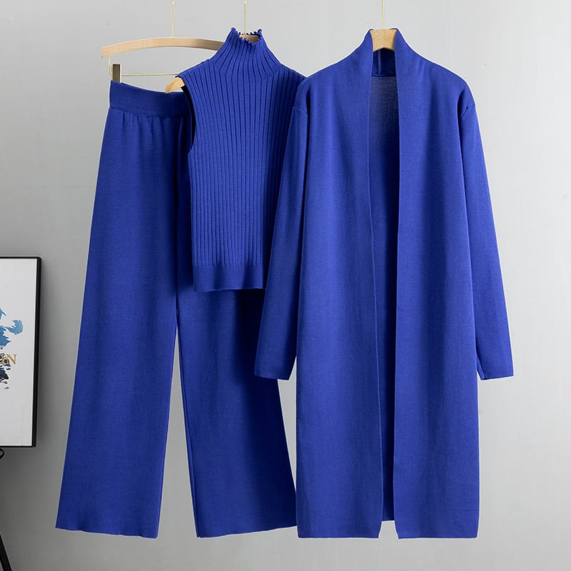 3pcs Suits Women Fashion Knitting Sleeveless Vest Sweater Long Cardigan And Wide-leg Pants Three-piece Set view 2