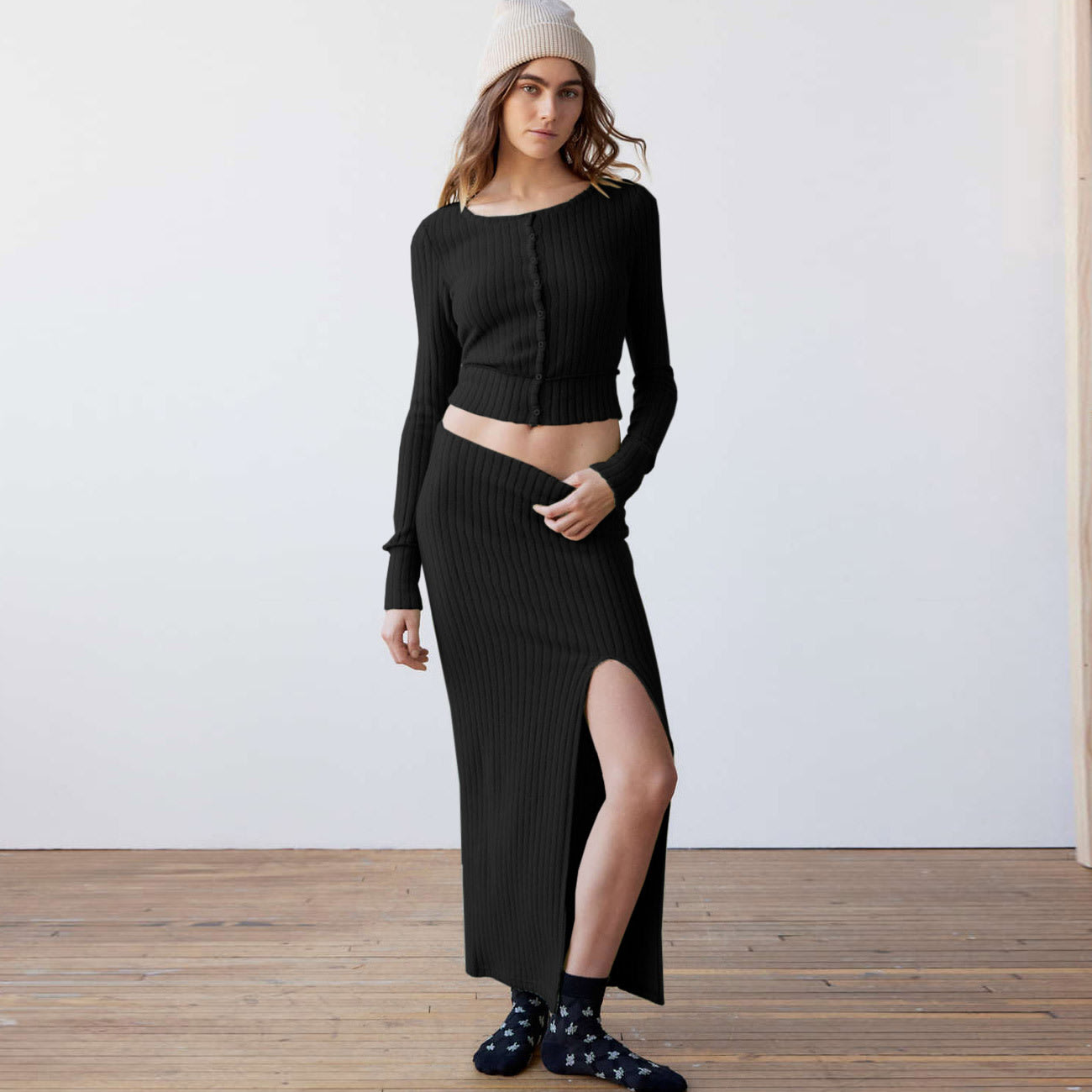 Women's Long-sleeve Shirt Split Dress Suit view 5