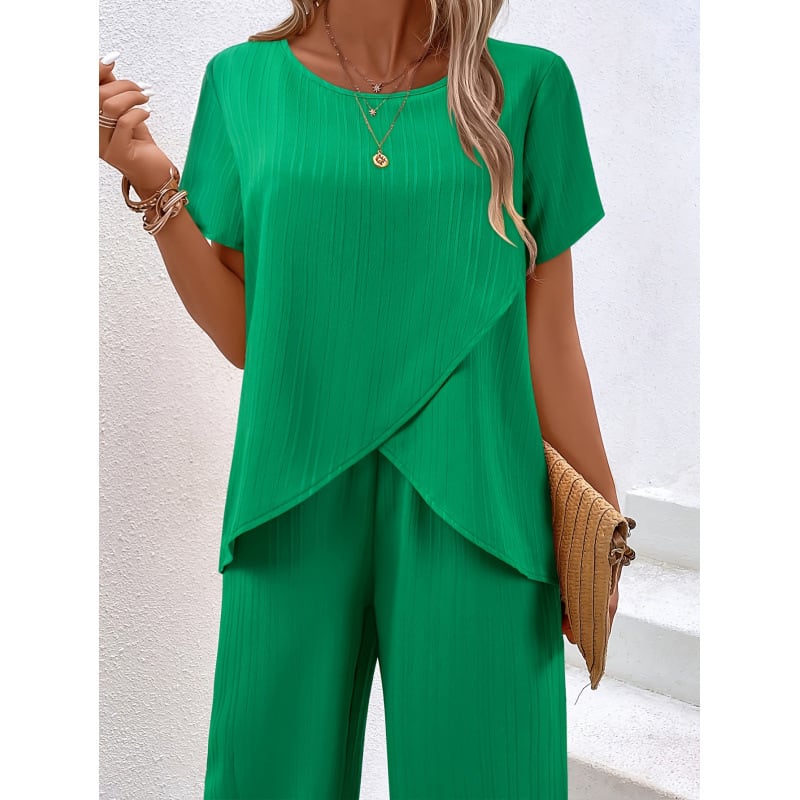 Two-piece Short Sleeve Pullover Round Neck Loose Casual Irregular view 3