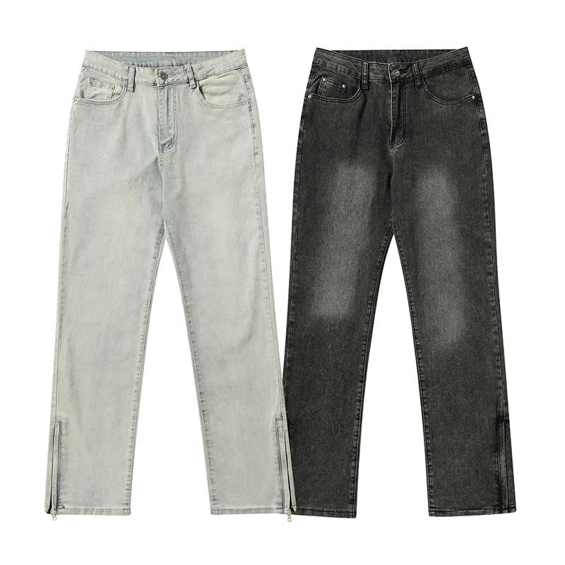 Washed Distressed Side Zipper Jeans view 5
