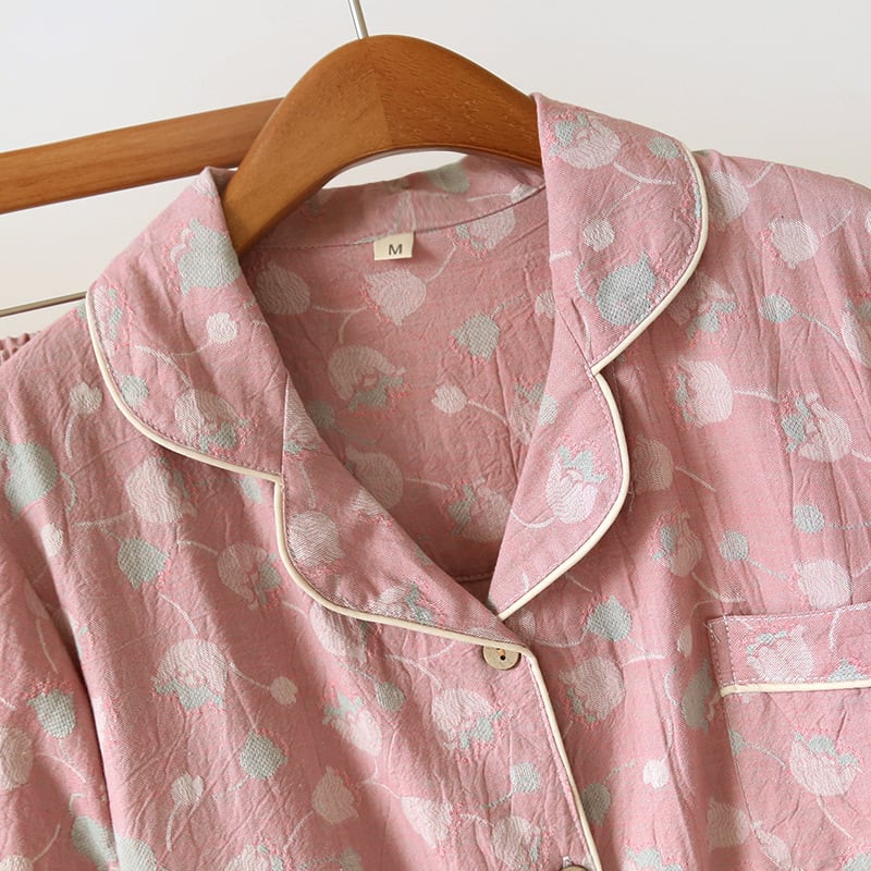Summer New Retro Yarn-dyed Jacquard Short-sleeved Shorts Women's Lapel Suit Homewear view 18