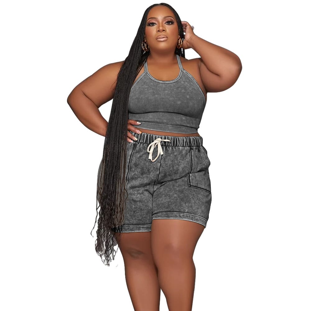 Plus Size Suit Printing Casual Vest Shorts Set view 37
