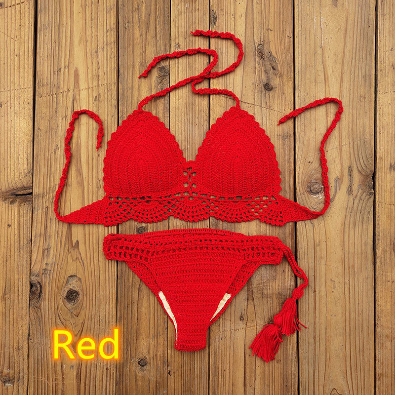 Women's Fashion Solid Color Handmade Crochet Bikini Suit view 3