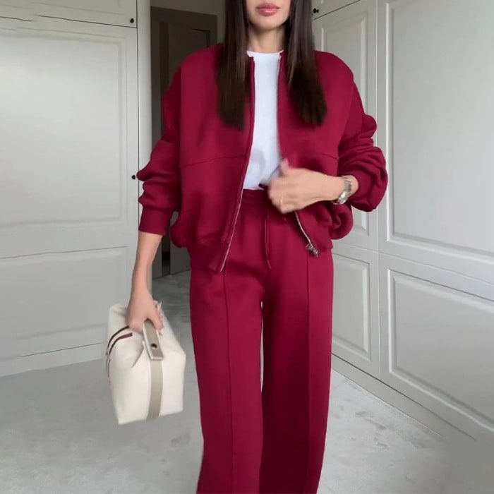 Round Neck Fashion Simple Elegant Sweater Coat Plus Casual Straight Pants view 3