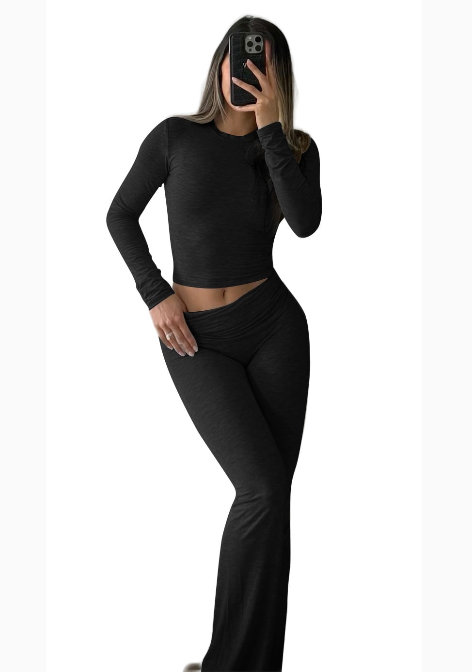 Round Neck Long Sleeve Low Waist Bell-bottom Pants Sportswear Suit view 8