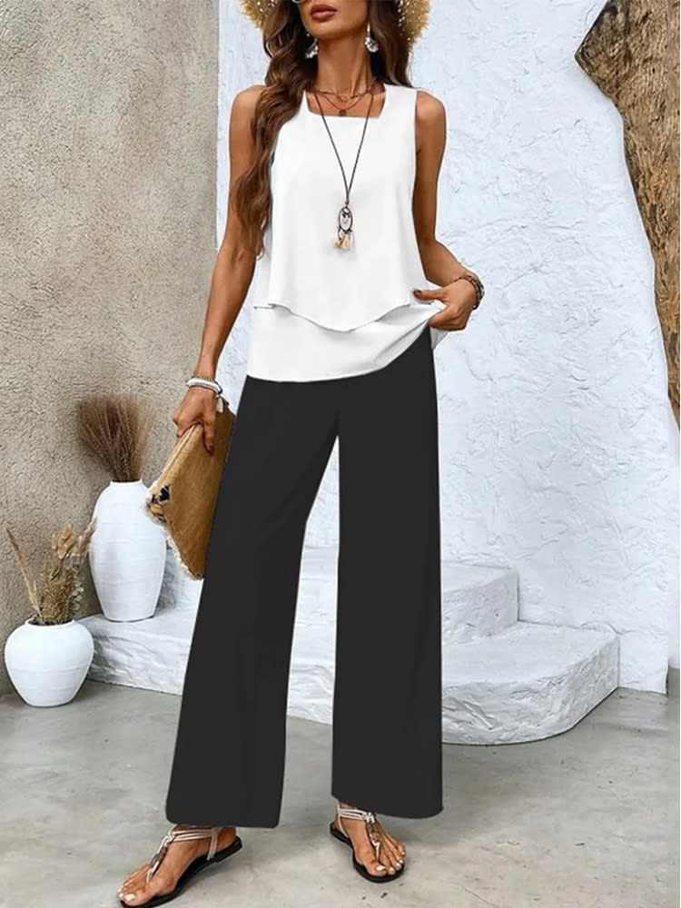 Women's Sleeveless Double Layer Vest Pants Suit view 6