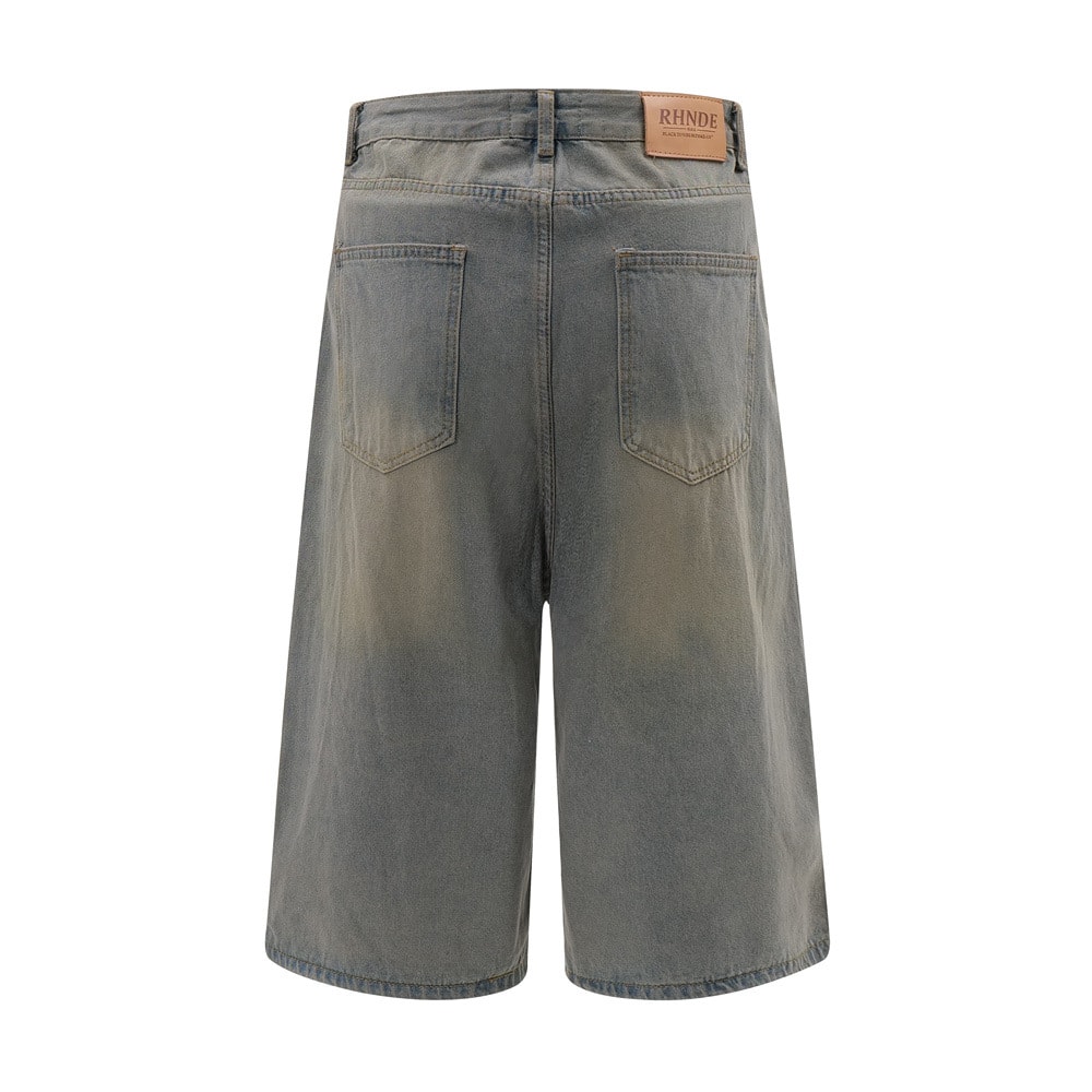 Old Wash Water Denim Five-point Pants Men view 10