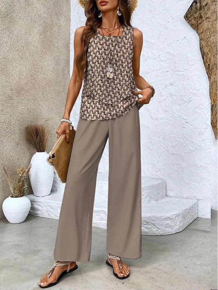 Women's Sleeveless Double Layer Vest Pants Suit view 3