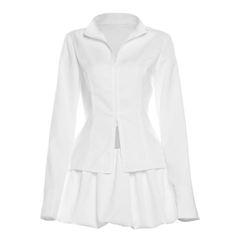 Slim Suits V-neck ZIpper Long-sleeved Top And Mini Skirt Ins Fashion Two-piece Set Women Clothing view 8