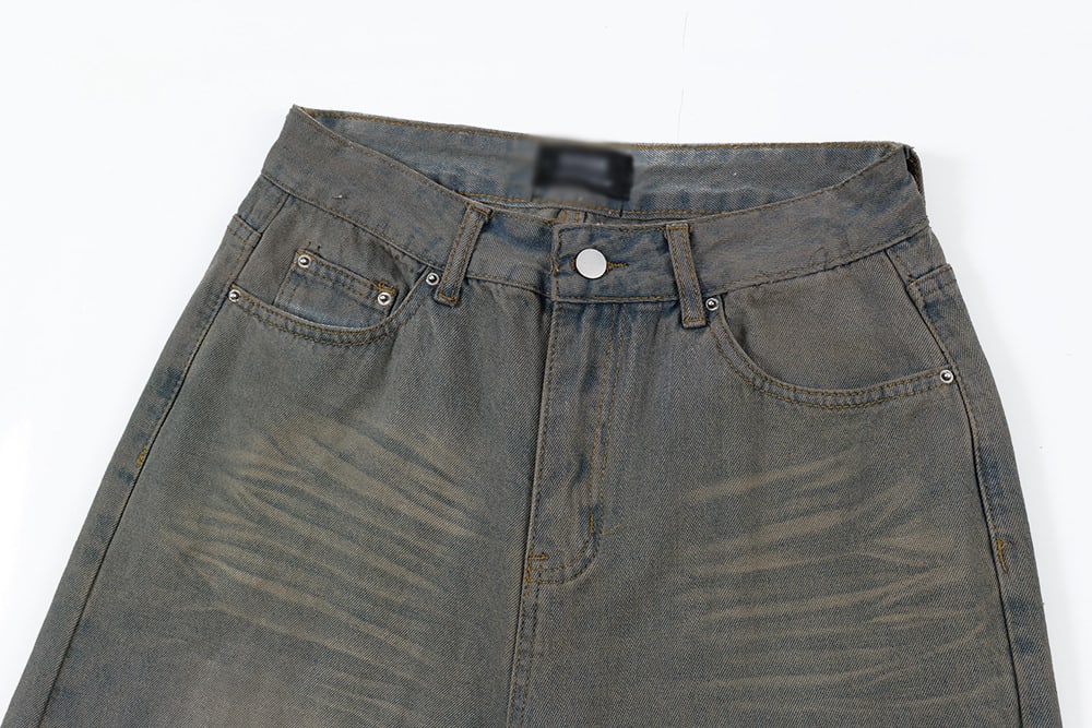 Old Wash Water Denim Five-point Pants Men view 9