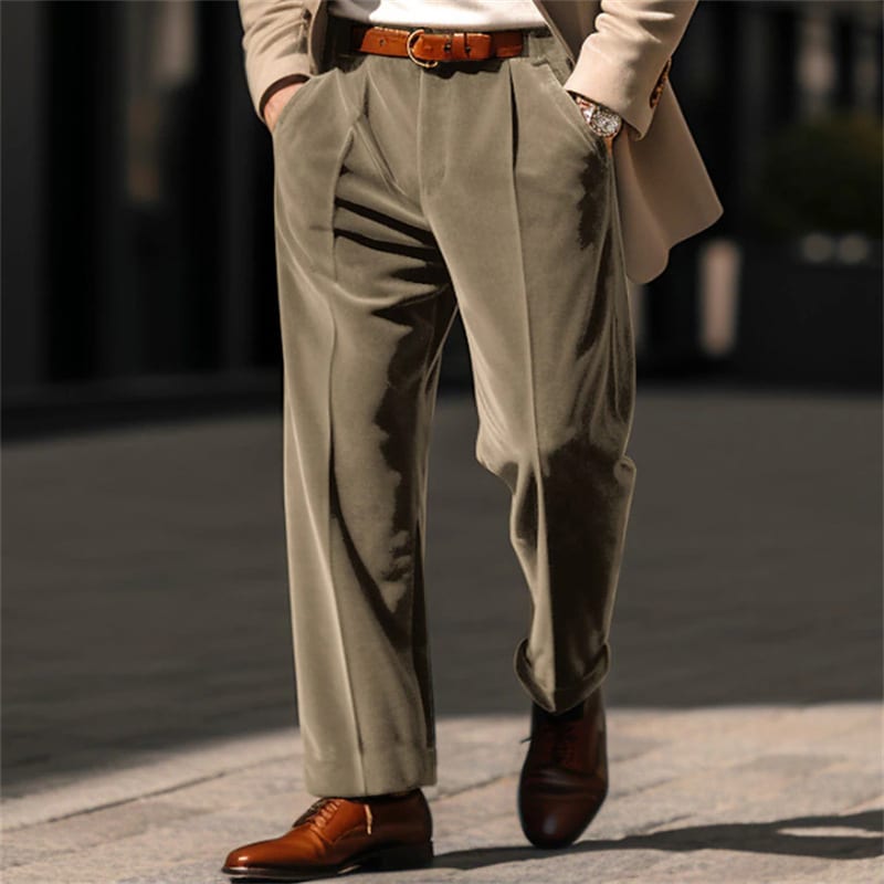 Men's Formal Velvet Front Pocket Straight Trousers view 6