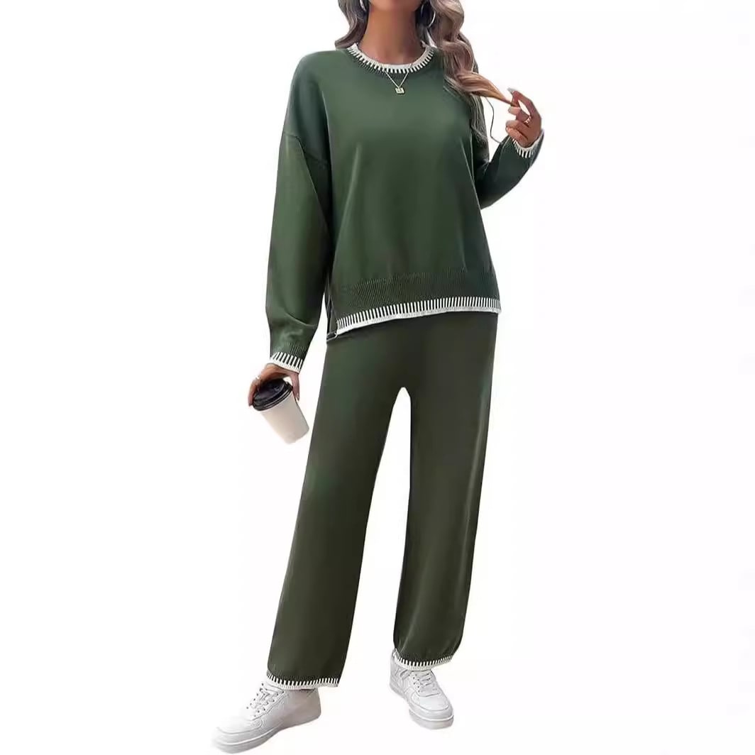 Sweater Knit Casual Long Sleeve Pullover Wide Leg Pants Suit view 11